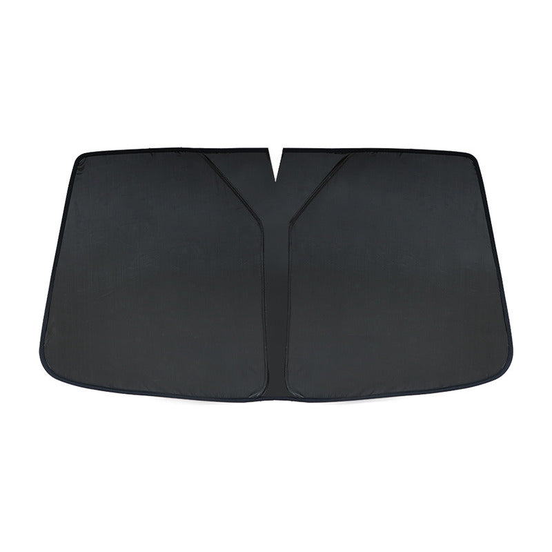 Custom-shaped front windscreen sunshade laid flat
