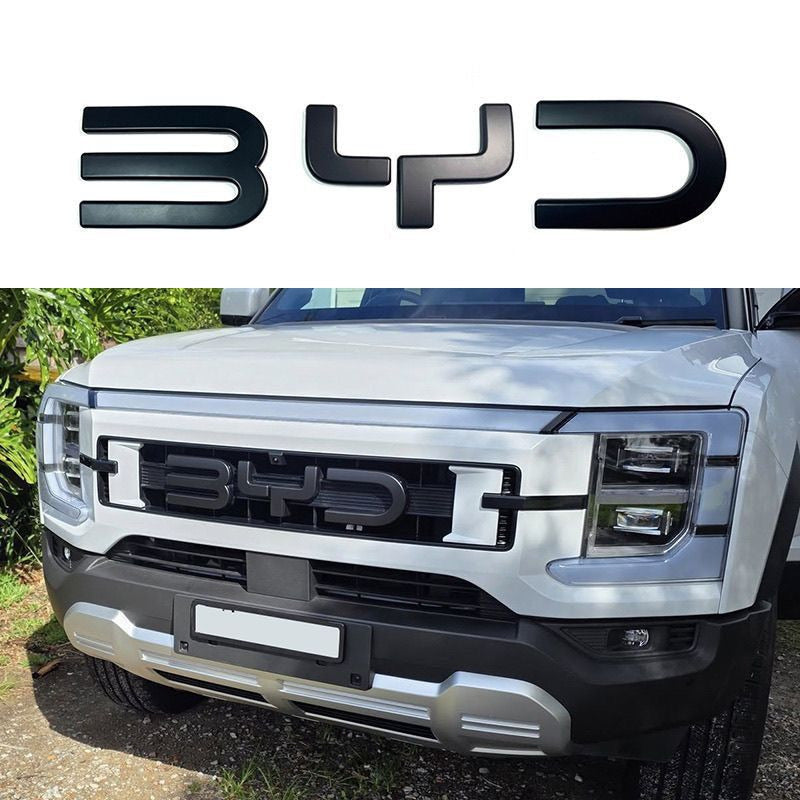 BYD Shark 6 front badge letters, and the badge fitted to the grille