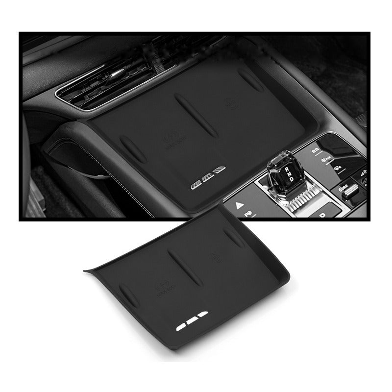 Wireless charging silicone anti-slip pad fitted on the centre console