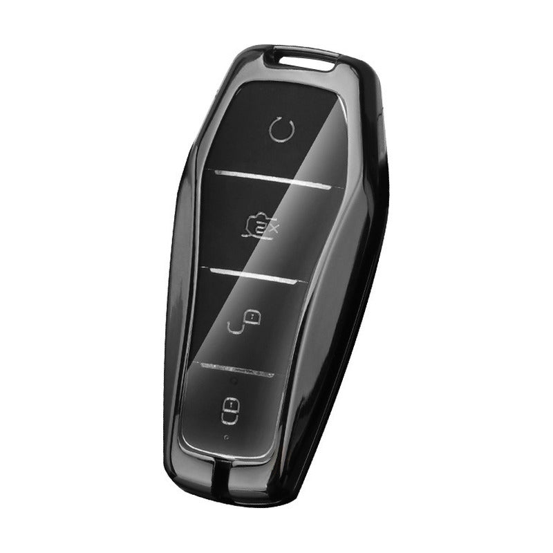 BYD key case with a clear front and black back