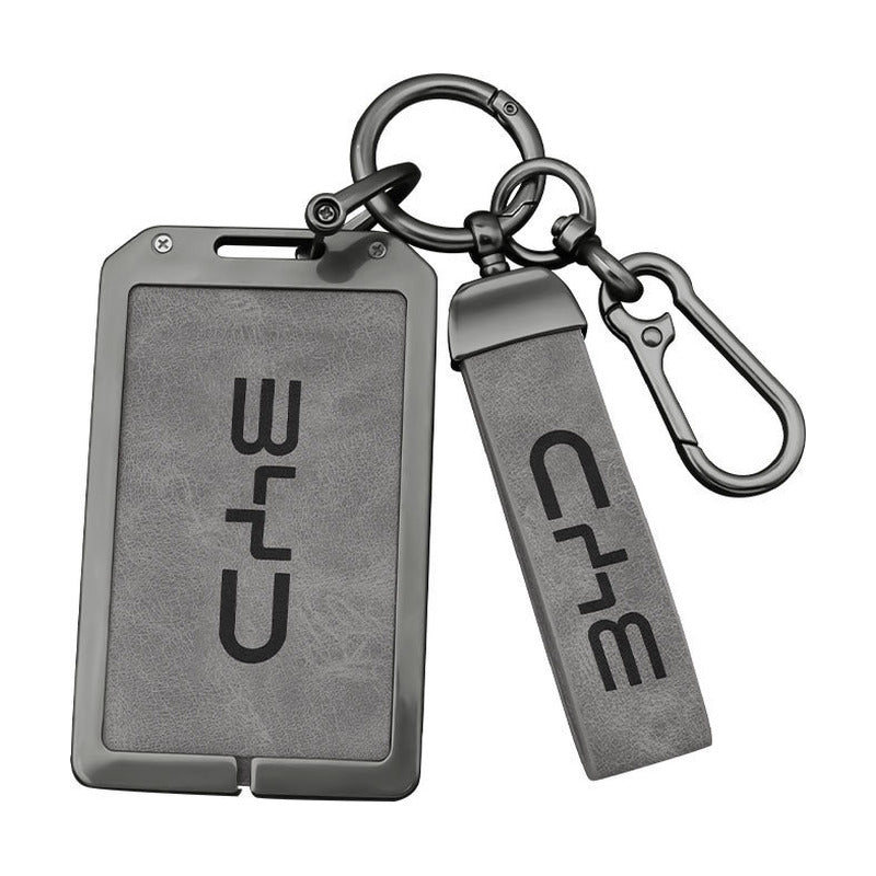 Grey suede BYD NFC card shell with keychain