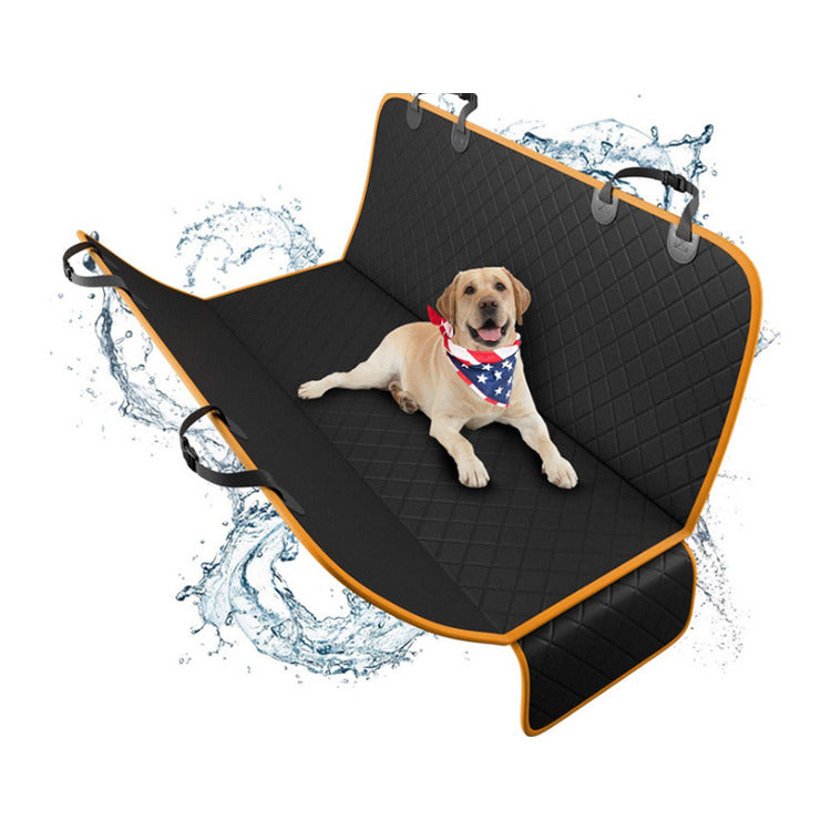 Pet seat mat laid out as a hammock with a dog lying on it